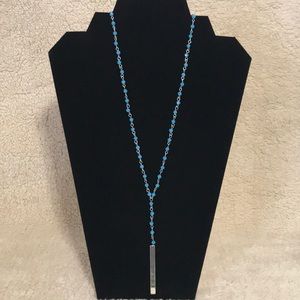 NEW DIRECTIONS ROSARY SILVER TONE BLUE BEADS NECKLACE